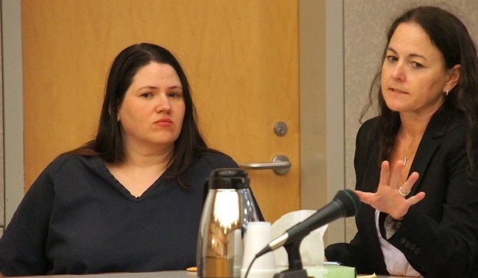 Dorothy Maraglino pleads not guilty through defense attorney Megan Marcotte.  Photo Weatherston.