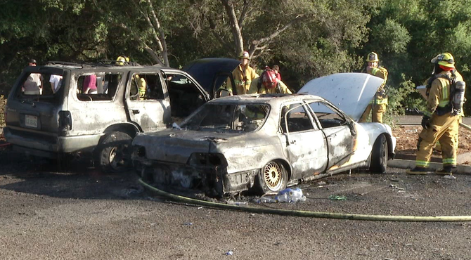 Two cars caught fire at Flynn Springs County Park