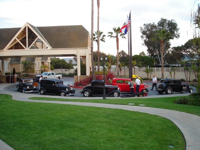 Del Mar classic car meet at the Hilton Hotel.