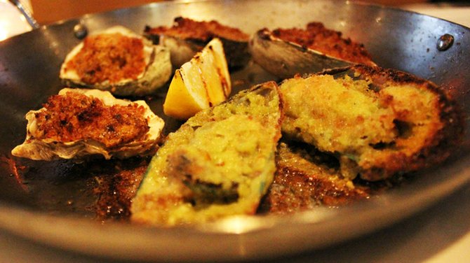 From left-to-right: Oysters Roc-A-Fella, Green Lip Mussels, Clams Casino