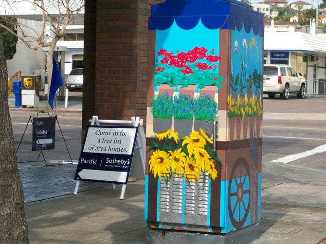 Colorful utility box art on Rosecrans near Canon St in Point Loma.