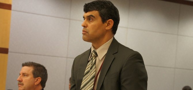 Prosecutor Patrick Espinoza filed special circumstance allegation on May 10 2013.  Photo Weatherston.