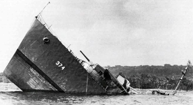 The U.S. Navy destroyer USS Tucker (DD-374) sank at Bruat channel on August 5, 1942. - Image by PHOTOGRAPH COURTESY OF THE U.S. NAVY