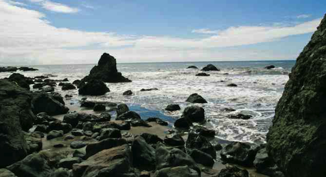 Rocky shoreline of Muir Beach, a 40 minutes' drive north of San Francisco.