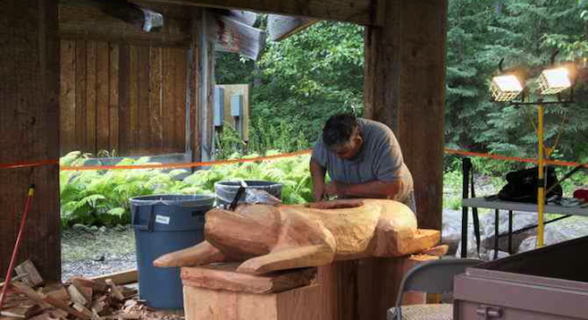 Sculpture in progress at Anchorage's Alaska Native Heritage Center.
