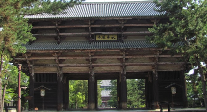 Tōdai-ji's main gate. Thousands of sika deer roam the temple grounds freely.  