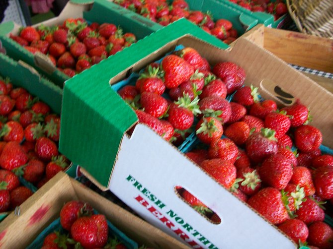 Delicious, fresh off the farm strawberries sold at Greenville Farms produce stand along Sunset Highway near Portland, Oregon.