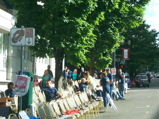 VIP seating for the Starlight Parade in downtown Portland, Oregon.