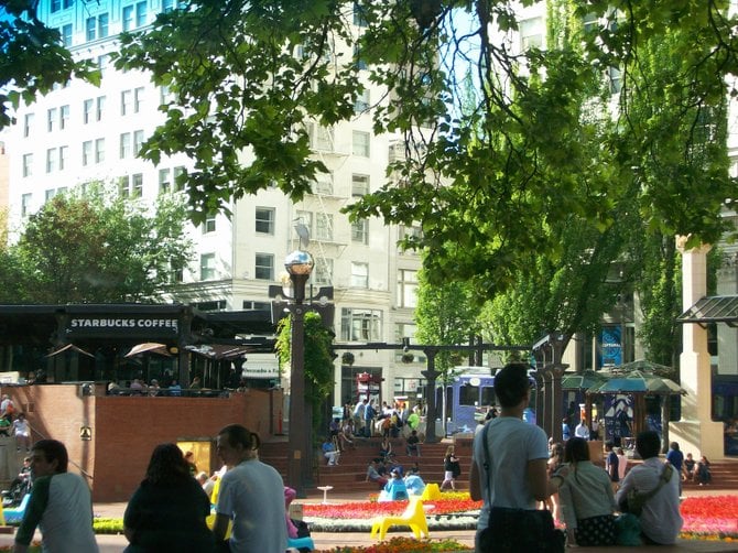 Pioneer Square--in the heart of Portland, Oregon's downtown district.