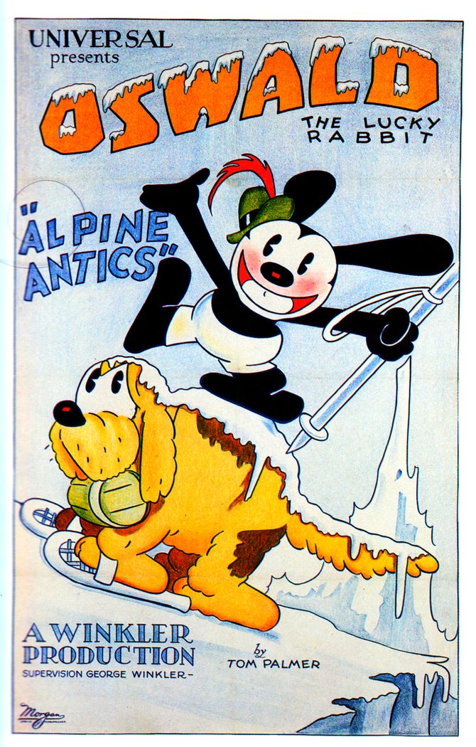 Oswald the Lucky Rabbit in Tom Palmer's "Alpine Antics" (1929). Released by Universal Studios.