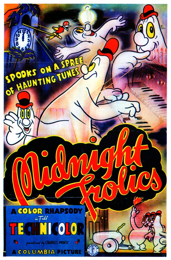 "Midnight Frolics" (1938). Ub Iwerks remakes his own "Skeleton Dance" (1929). A Screen Gems Presentation of a Charles Mintz Production released through the studios of Columbia Pictures.