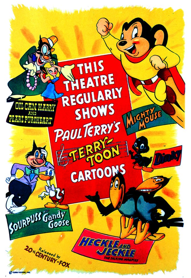 Another generic Terrytoons poster from the 1940's featuring Mighty Mouse and the gang. Released by 20th Century Fox.