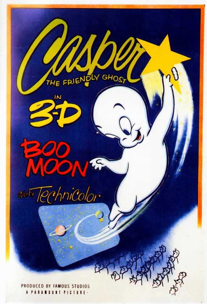 Casper the Friendly Ghost stars in Seymour Kneitel Izzy Sparber's 3D production, "Boo Moon" (1954). Released by Paramount Pictures.