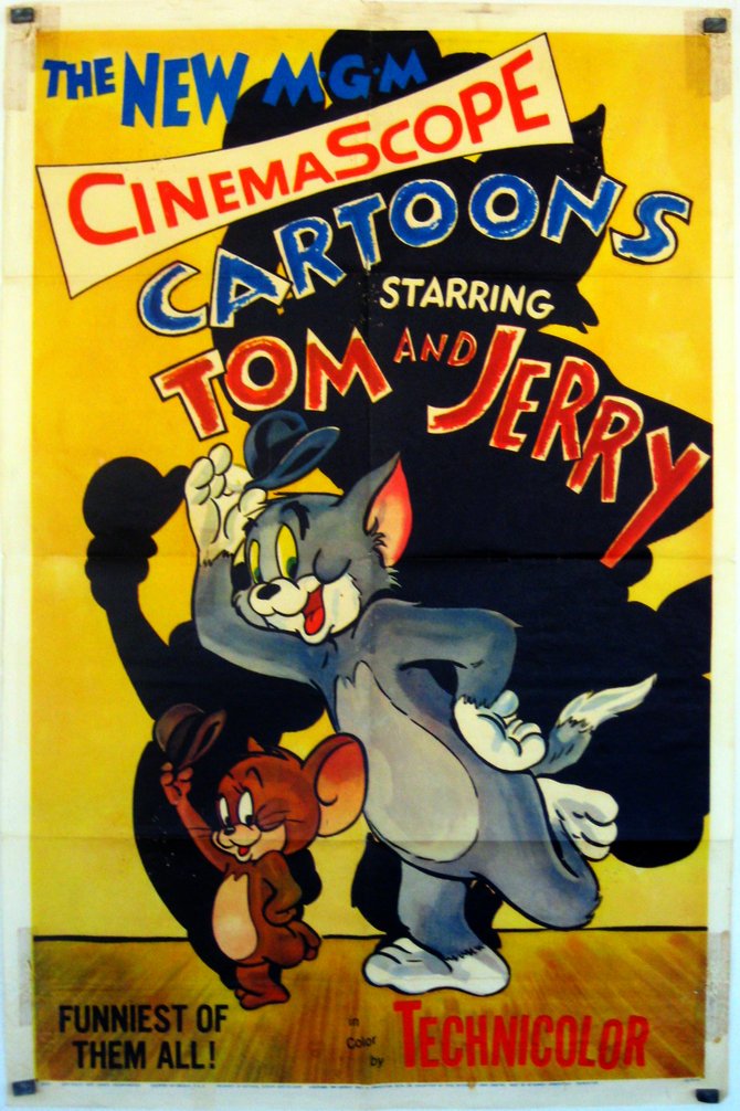 Generic poster announcing William Hanna and Joseph Barbara's CinemaScope Tom and Jerry cartoons released in 1954 by M.G.M.