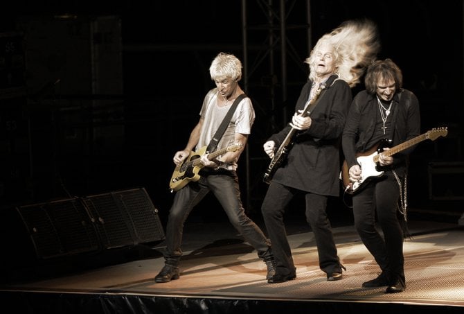 Kevin Cronin, Bruce Hall, and Dave Amato from REO Speedwagon show they "still got it" after all these years.  San Diego Fair