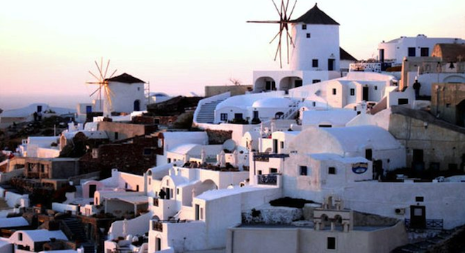 Classic Greek Islands shot: the white-washed buildings of Santorini. 
