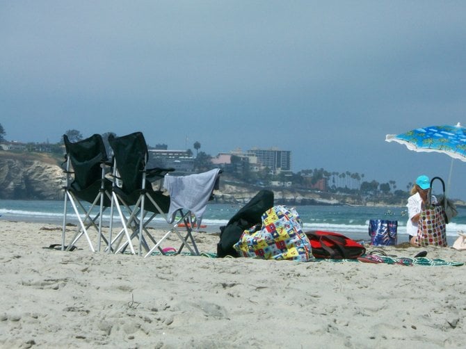 Getting organized for a long day at the beach along La Jolla Shores.