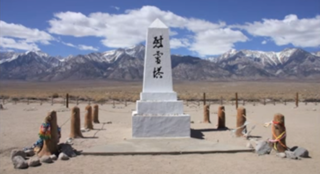 Manzanar memorial, snow-capped Sierras in the background.