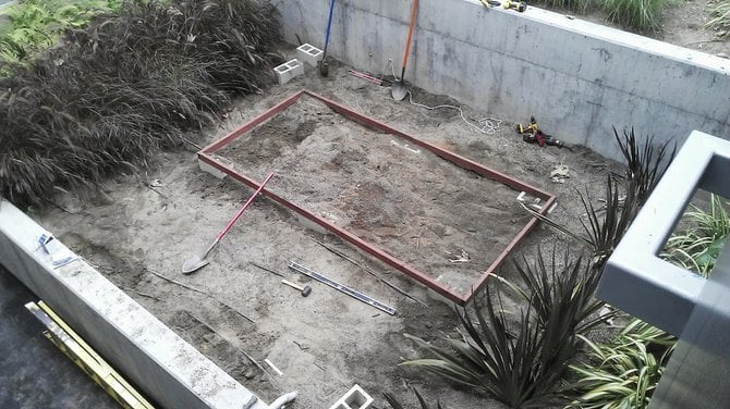 Early phases of the chicken coop's construction.  Soon, pullets! 