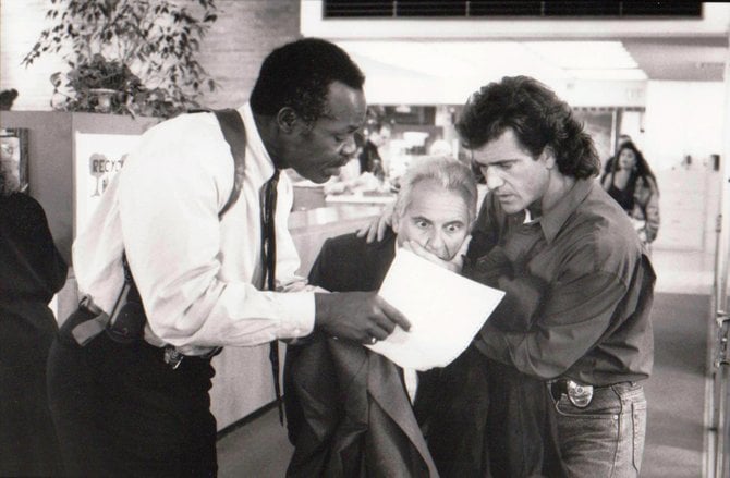 Dying for Sequel Money: "Detectives Martin Riggs (MEL GIBSON) and Roger Murtaugh (DANNY GLOVER) stifle a shocked reaction from Leo Getz (JOE PESCI) in Warner Bros.' action-adventure, 'Lethal Weapon 3,' also starring Rene Russo."