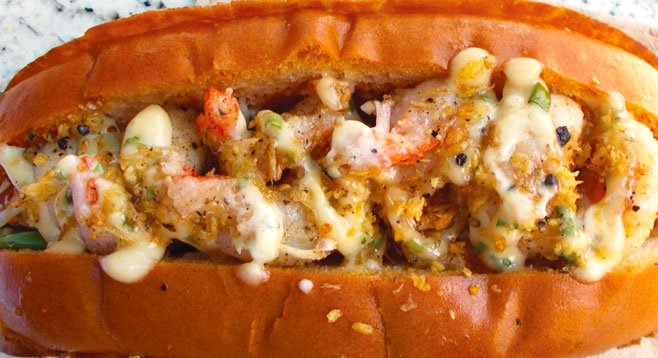 The Siren sandwich ($8) is stuffed with spicy garlic shrimp.