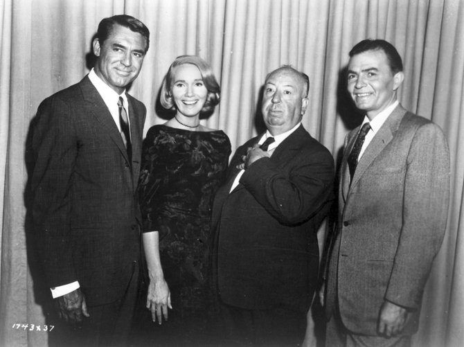 Cary Grant, Eva Marie Saint, Alfred Hitchcock, and James Mason.