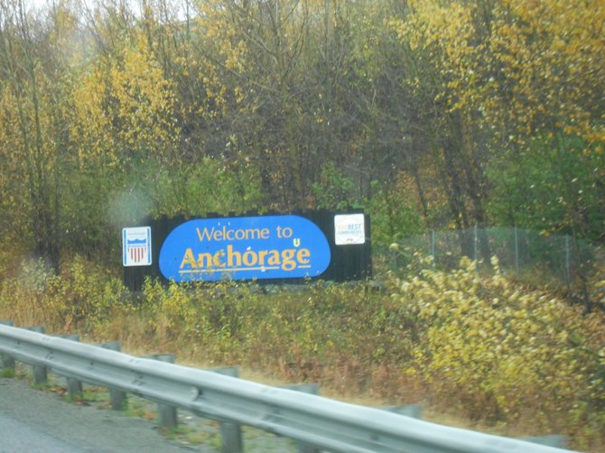 Welcome sign along highway in Alaska.