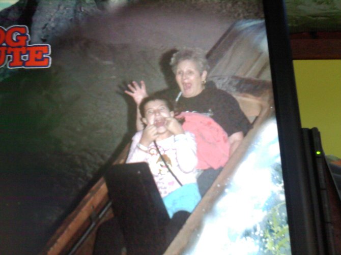myself (Virginia Kennette) and my grand daughter at the mall of America on a scary ride that she made me go on
