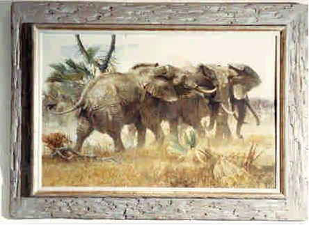 Photo of painting by Robert Kuhn, 
elephants, 32 x 44 inches, acrylic on Masonite. Stolen f estate June 2013.
