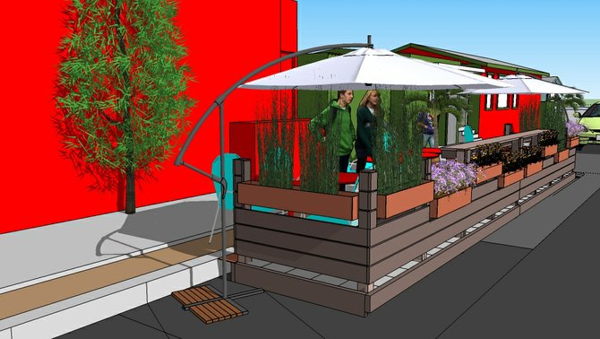 Conceptual Design for upcoming "Parklet" to be installed in front of Mama's Bakery & Livewire (Alabama Street/El Cajon Blvd).