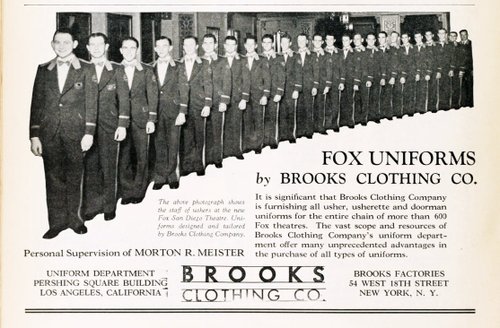 MOTION PICTURE NEWS - FOX THEATRE - December 28, 1929. Tailored with a wider chest and deeper armholes for ticket-tearing ease. 