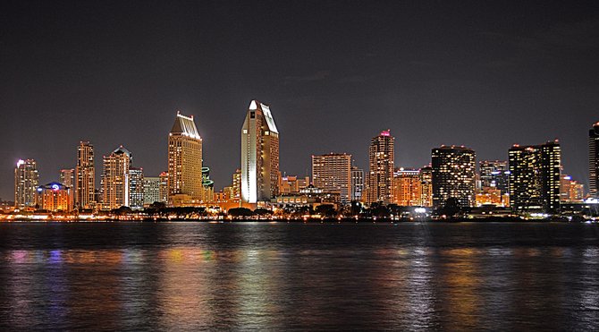 Downtown San Diego at night from Coronado.