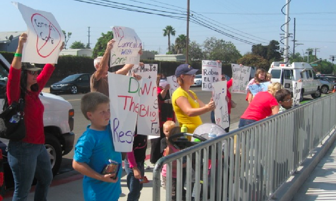 Chula Vista parents and kids protested outside Castle Park Middle School on September 13.