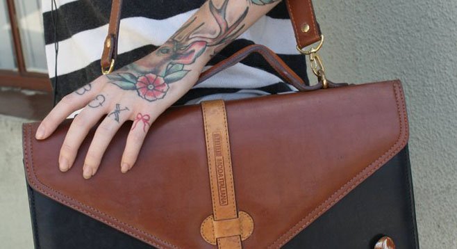 Leah Shoemaker's leather bag