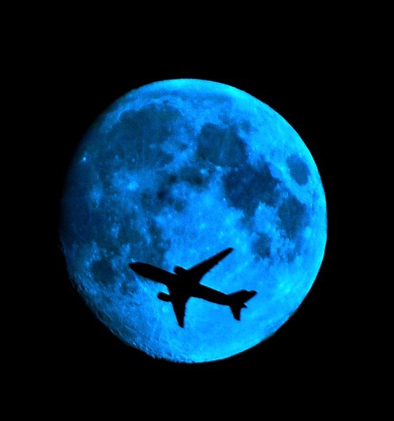 Only once in a Blue Moon have I captured a jetliner as big as this jetting through the Moon!  
-Vilma Ruiz Pacrem 