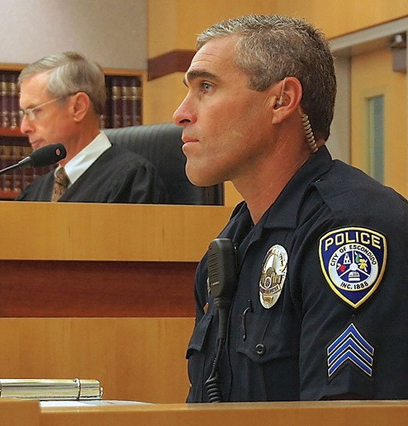 Escondido police officer Bode Bereth testified in court.