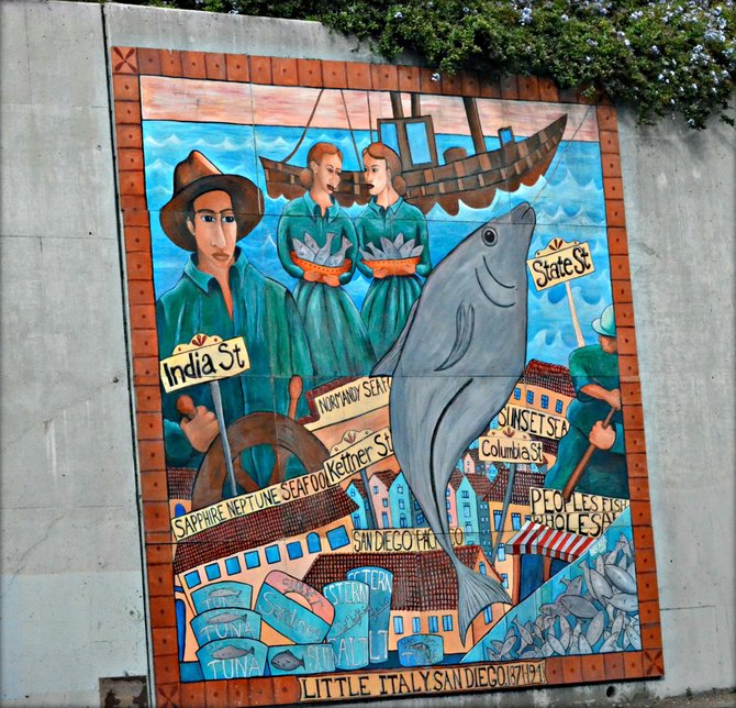 A very beautiful freeway entrance mural in the heart of Little Italy.  Vilma Ruiz Pacrem