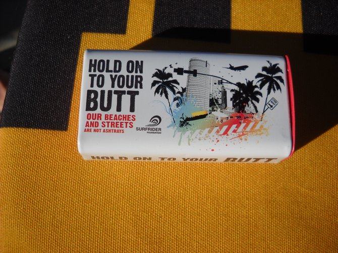 Smokeless ashtray given away at a Surfrider "Butts Off the Beach" event in Mission Beach.
