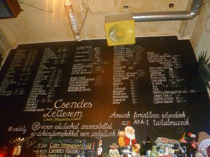 Typical Menu in Budapest Ruins Pubs