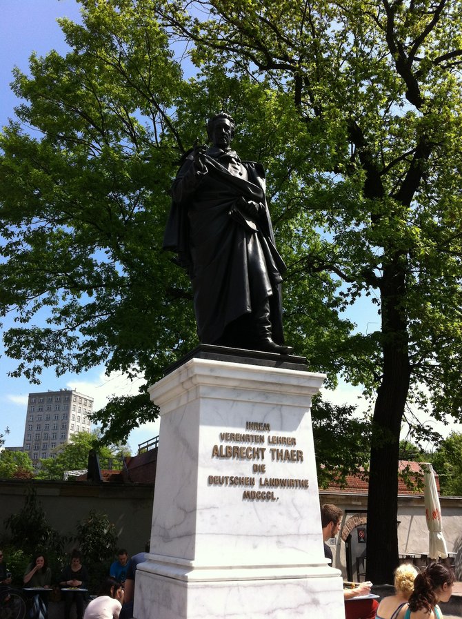 A statue of German rational agronomist Albrecht Thaer. (In a city with often-hidden street signs, you know to get off the tram and see cultural institutions when you see this guy.)
