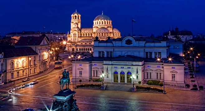 Sofia's Parliament Square at night.  (stock photo)