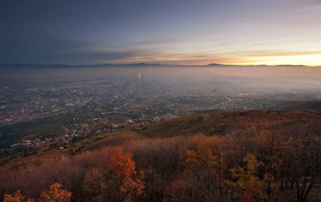 Overlooking Sofia at dawn. (stock photo)