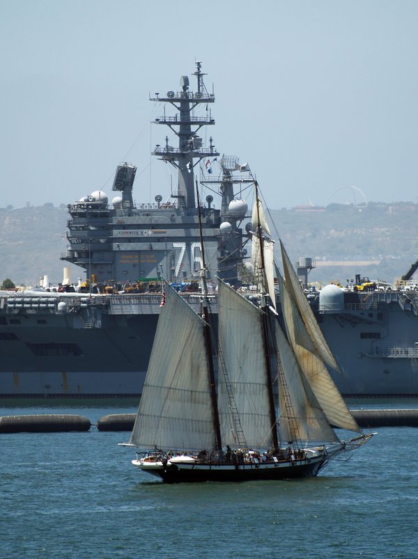 New ship and old ship - San Diego Bay