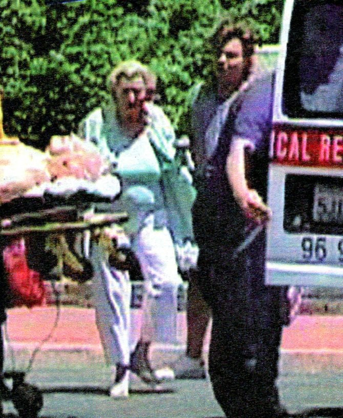 Frame enlargement of Bob and Dolores in the never-aired NBC spectacular, "Road to Euthanasia." 