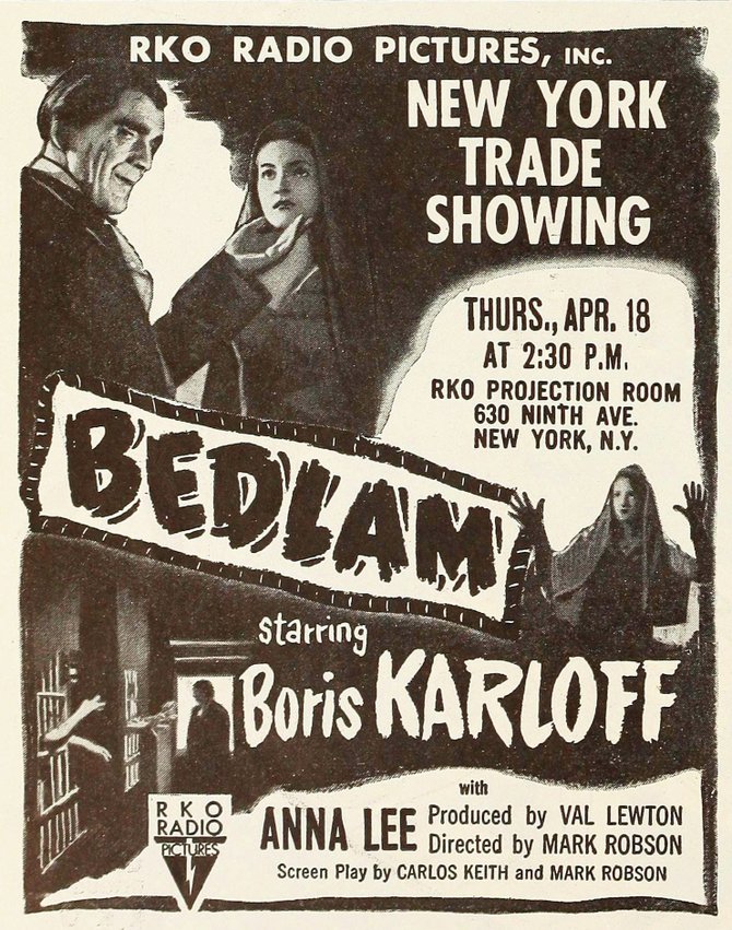 Val Lewton's BEDLAM. "The Film Daily," April 12, 1946.