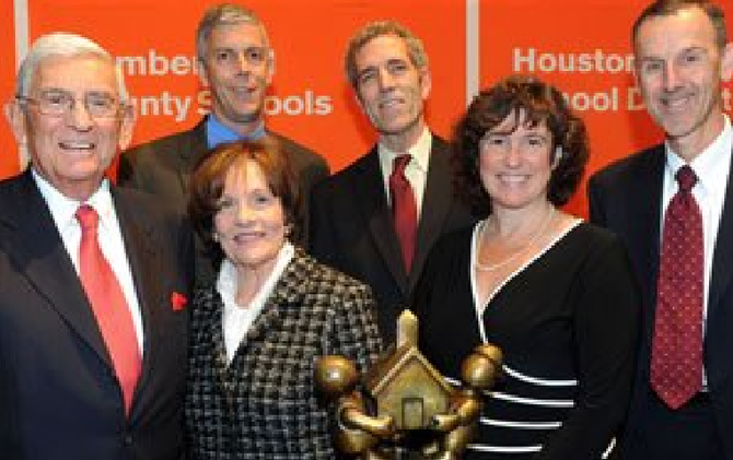 Eli Broad (far left) with San Diego schools chief Cindy Marten (second from right)