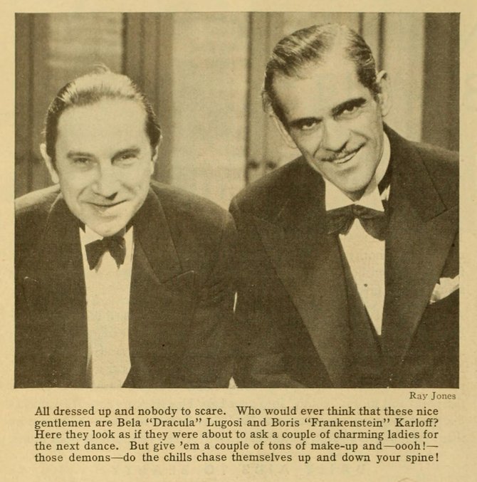 A rare candid shot of frightening rivals, the Count and Frankie, in a relaxed mood. "Photoplay," May, 1932.