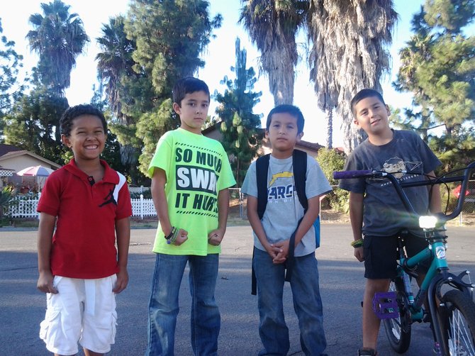 Mark, David, Mondo, Eric good kids in the neighborhood. 
Good grades, riding bike, skateboarding, listen to there parents.