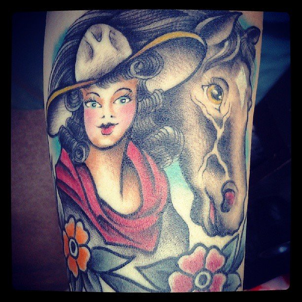 Just a country girl and her horse like me, by Asa Crow at Absoulte Tattoo San Diego CA
