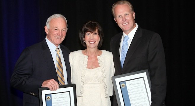 Jerry Sanders, Downtown Partnership CEO Kris Michell, Kevin Faulconer